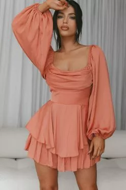 Selfie Leslie Well Versed Long Sleeve Flounce Romper Rose