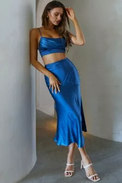 Well Versed Split Midi Skirt Navy