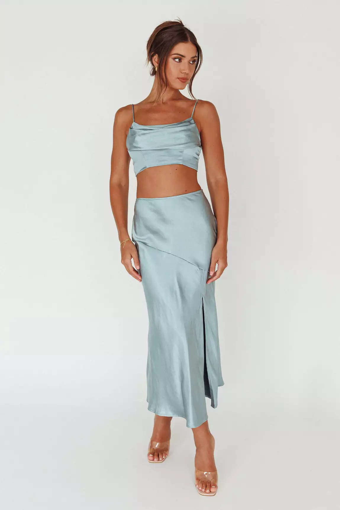 Saints + Secrets Well Versed Split Midi Skirt Sage - Image 3