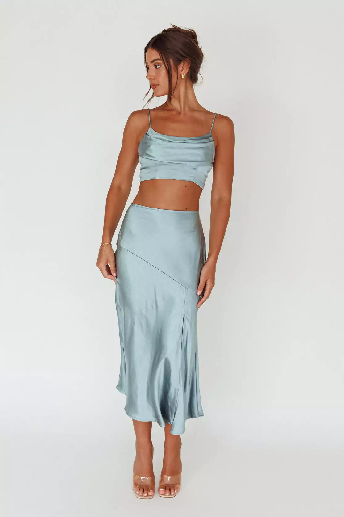 Saints + Secrets Well Versed Split Midi Skirt Sage - Image 5