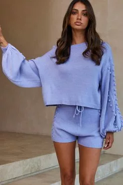 Selfie Leslie Modesto Long Balloon Sleeve Knit Sweater Steel Blue