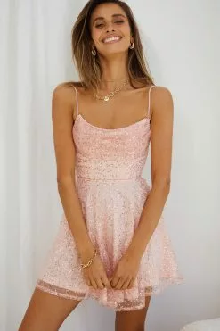 Selfie Leslie Marbella Sequin Embellished Scoop Neck Mini Dress Pink