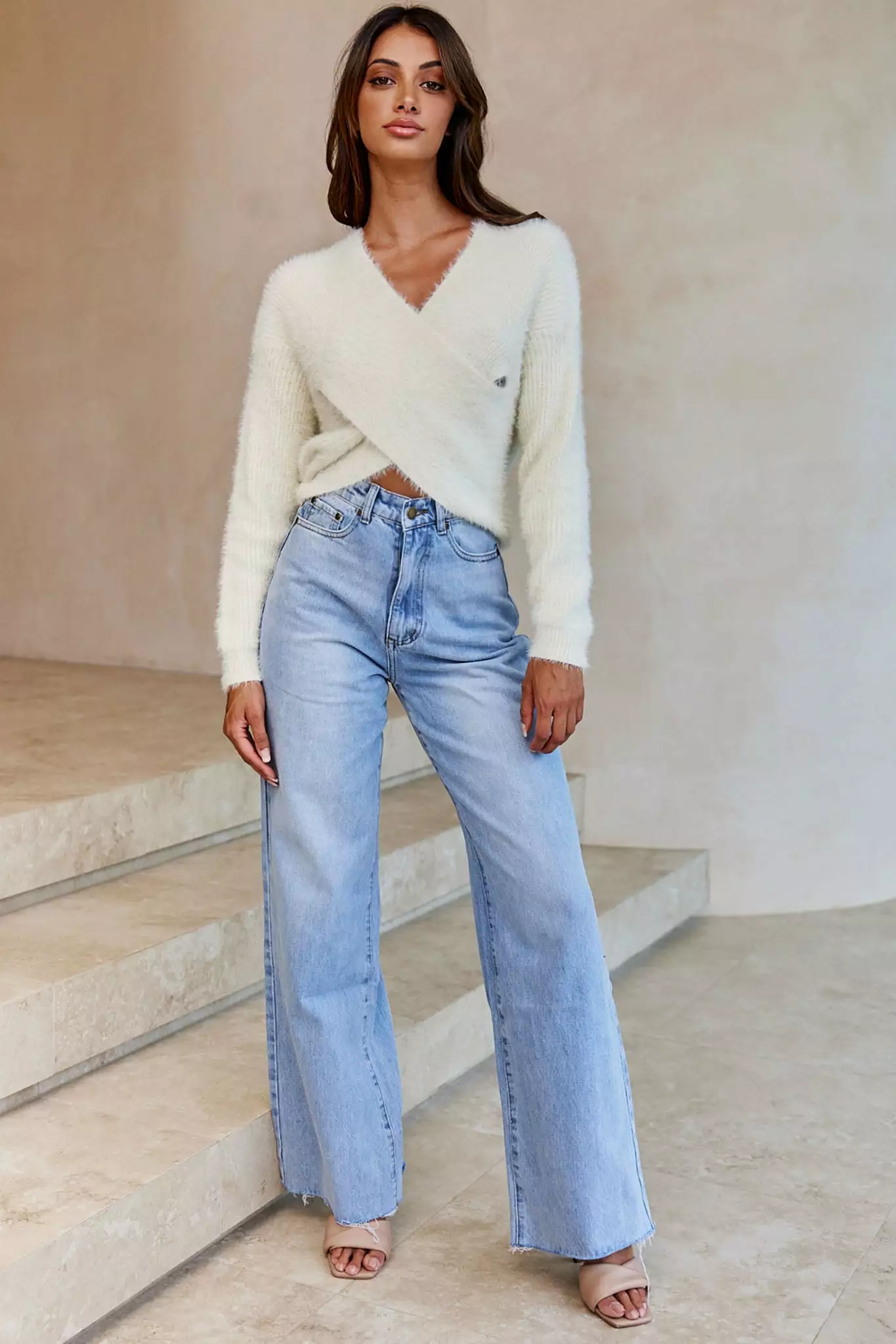 All My Love Long Sleeve Crossover Knit Sweater Off White - Image 3