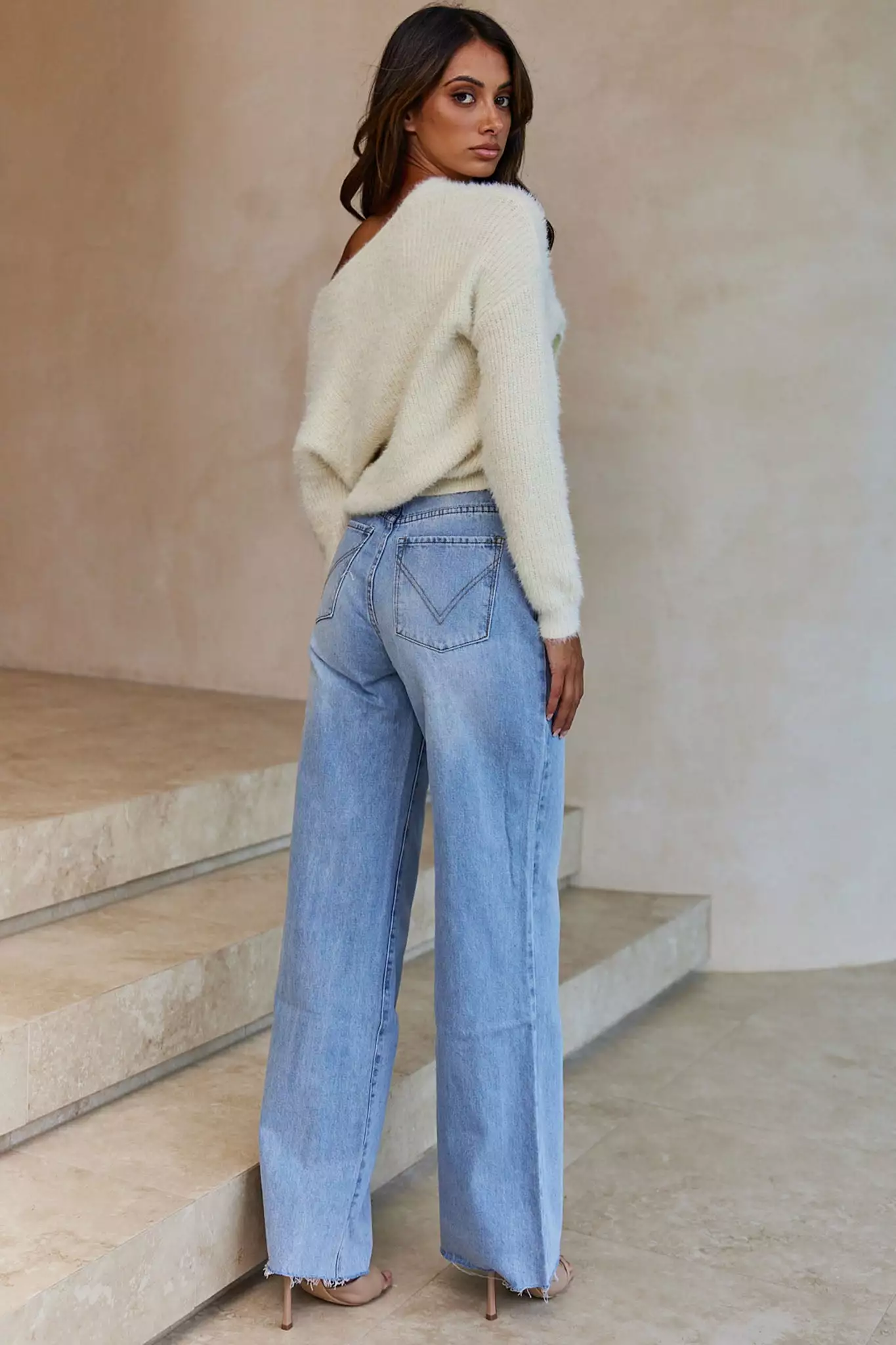 All My Love Long Sleeve Crossover Knit Sweater Off White - Image 2