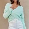 All My Love Long Sleeve Crossover Knit Sweater Soft Lime