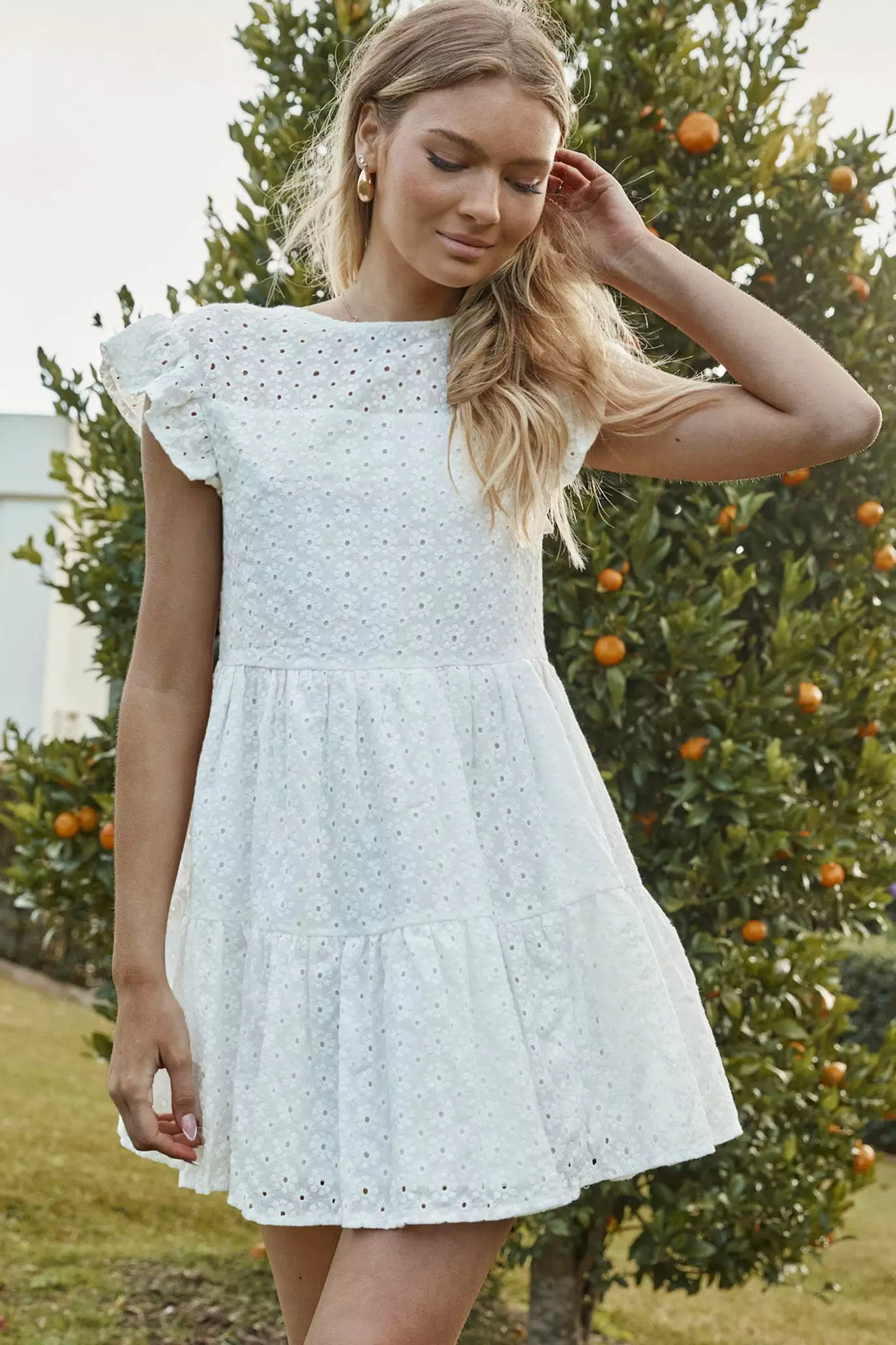 Louise Cap Sleeve Shift Dress Eyelet Embroidery White - Image 4