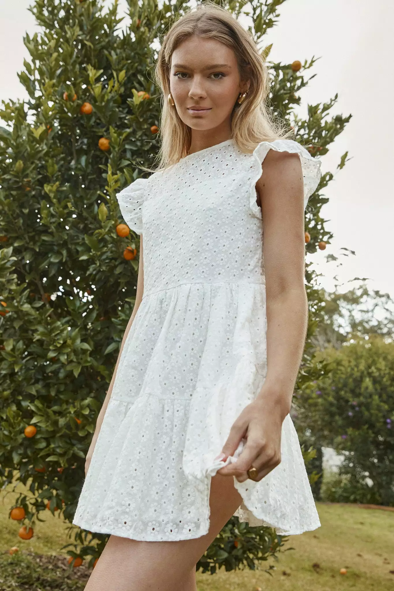 Louise Cap Sleeve Shift Dress Eyelet Embroidery White - Image 6