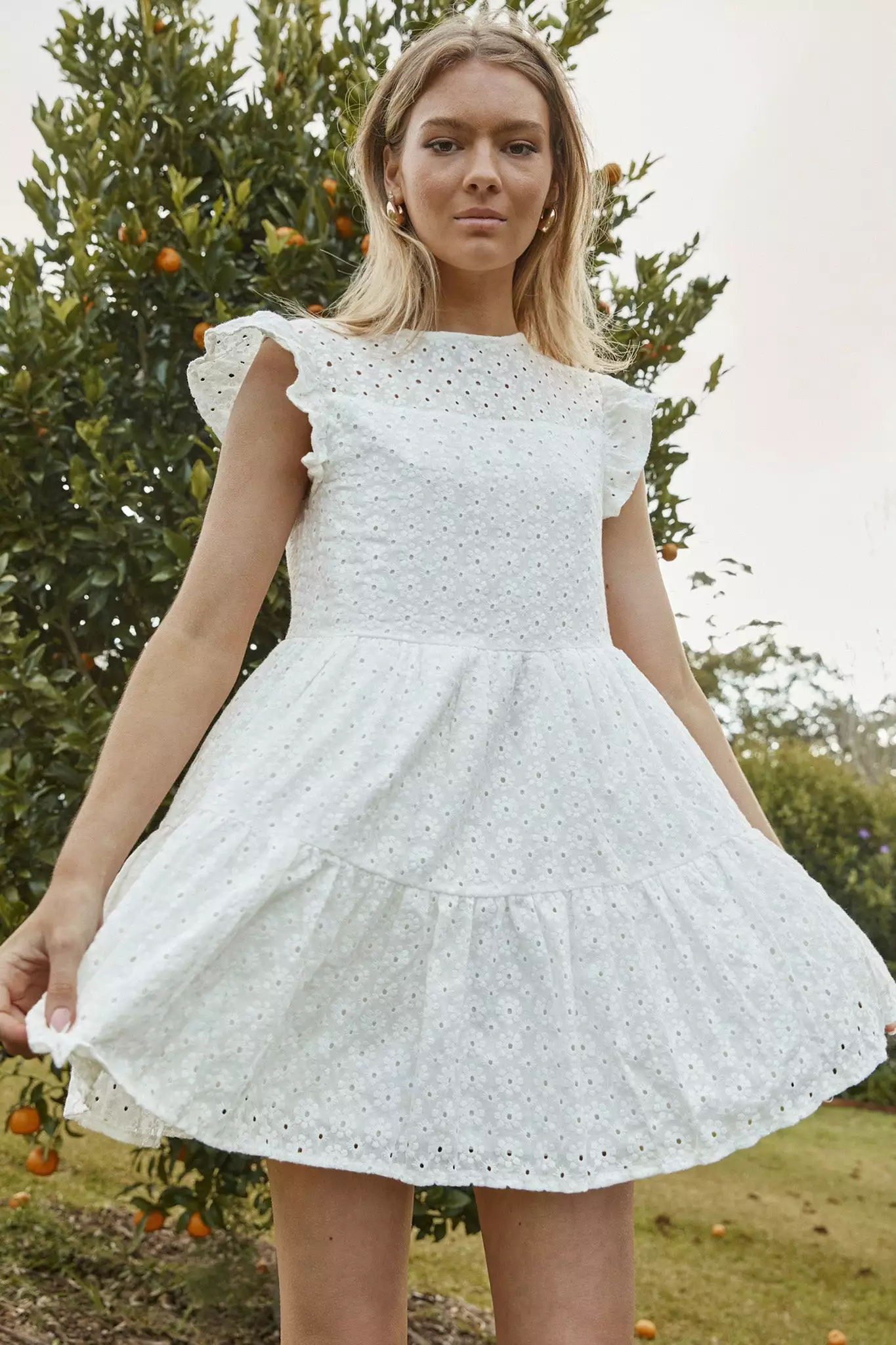 Louise Cap Sleeve Shift Dress Eyelet Embroidery White - Image 8