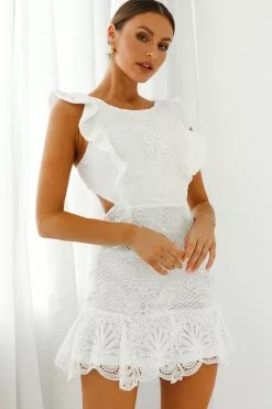 Selfie Leslie Jackie Pinafore Filigree Lace Dress White