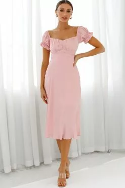 Selfie Leslie Linka Off-Shoulder Tie Back Midi Dress Blush