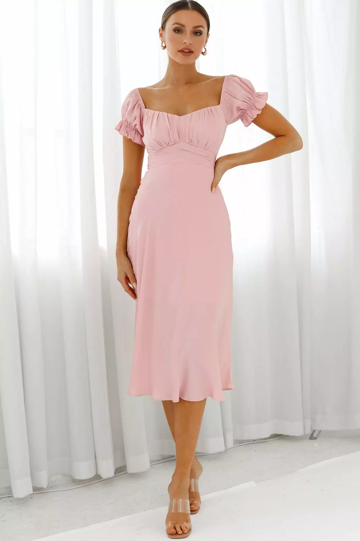Selfie Leslie Linka Off-Shoulder Tie Back Midi Dress Blush