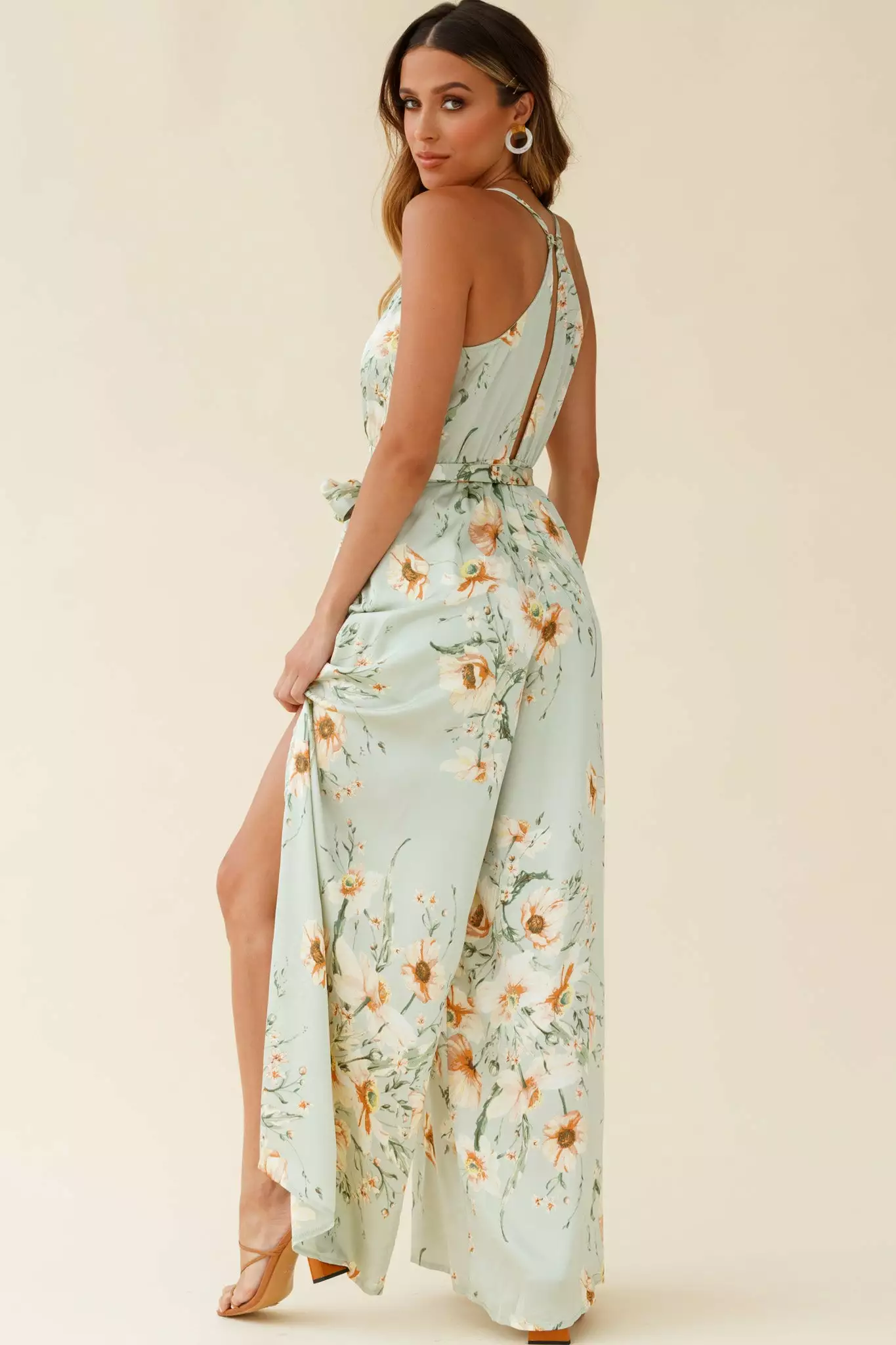 Selfie Leslie Miso Wide-Leg Cami Jumpsuit Poppy Print Pistachio - Image 3