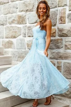 Selfie Leslie Palm Springs Lace Overlay Maxi Dress Blue