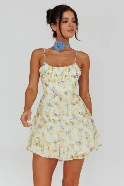 INDIKAH Eternal Sunshine Gathered Bust Babydoll Dress Vintage Blue