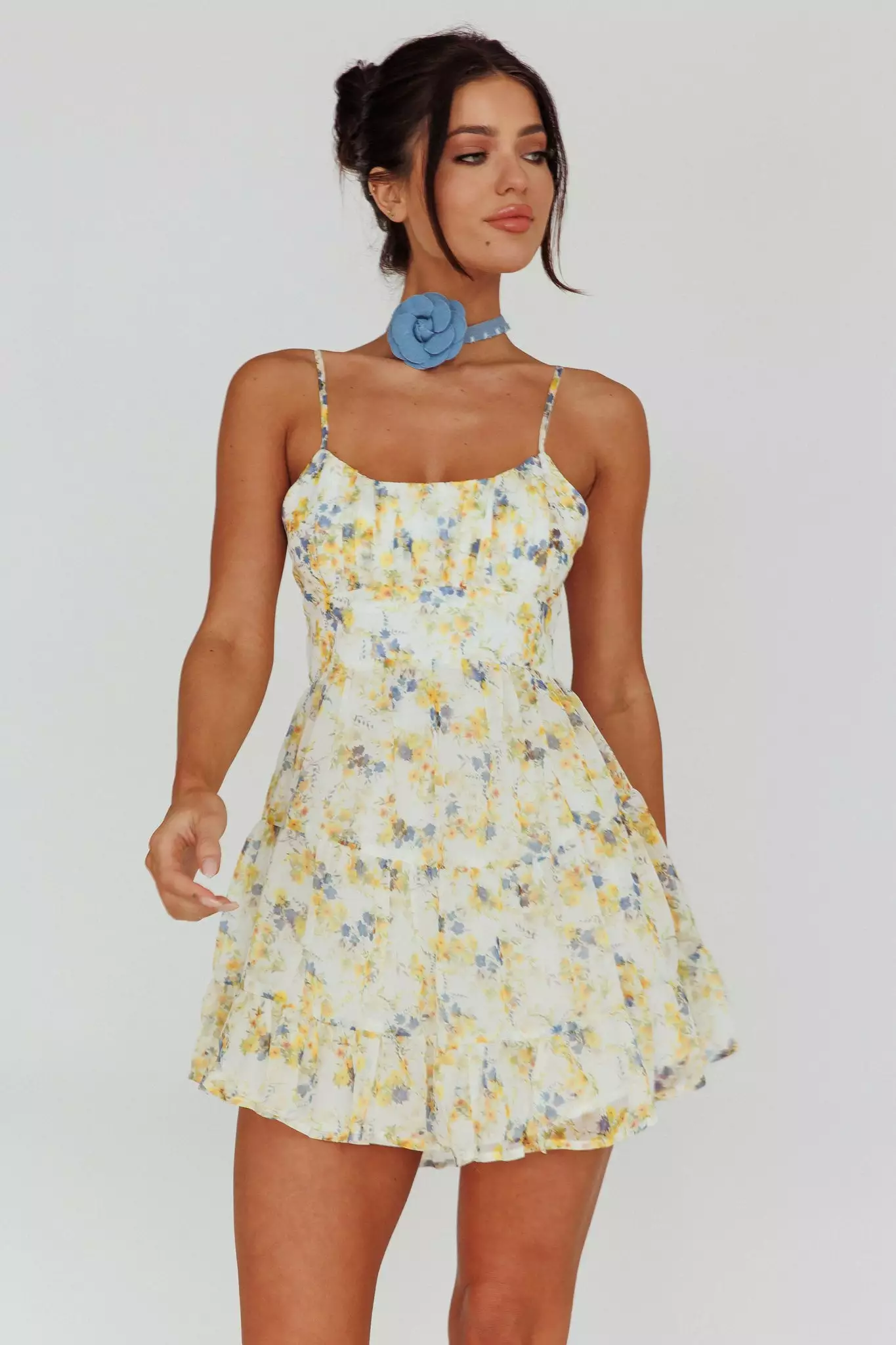 INDIKAH Eternal Sunshine Gathered Bust Babydoll Dress Vintage Blue