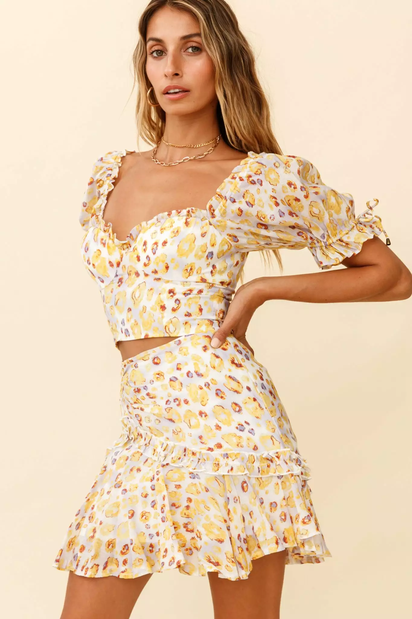 Selfie Leslie Leona Frill Trim A-Line Skirt Leopard Print Yellow - Image 5