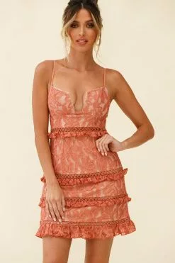 Selfie Leslie Dear Lover Cami Strap Frill Detail Lace Dress Rose