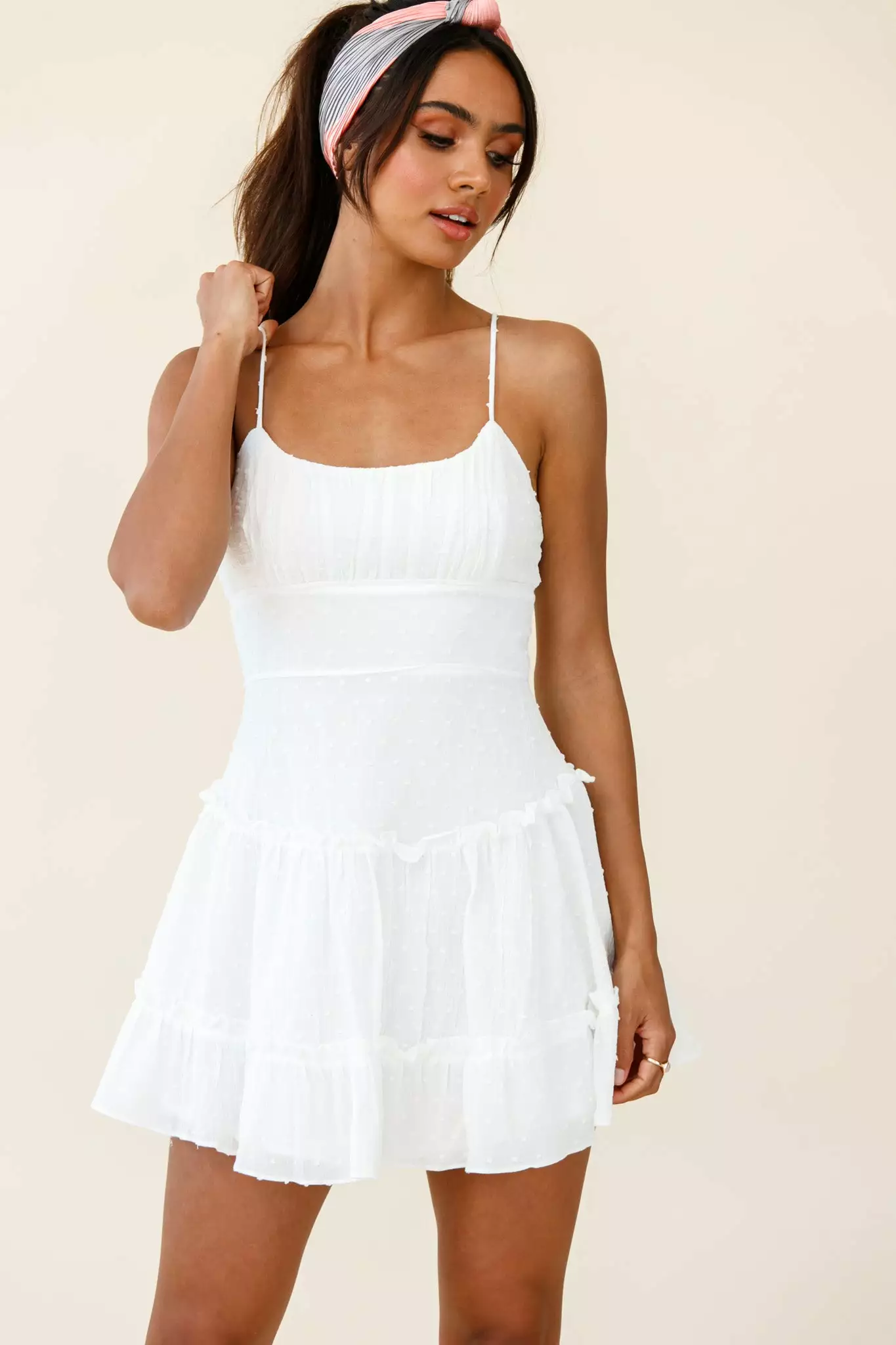 Selfie Leslie Stolen Moments Cami Strap Ruffle Dress White - Image 2