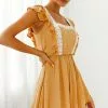 Selfie Leslie Meet Again Crochet Lace Trim Tie-Up Back Romper Mustard