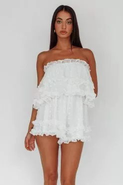 Selfie Leslie Memories Tiered Bust Frill Trim Romper White