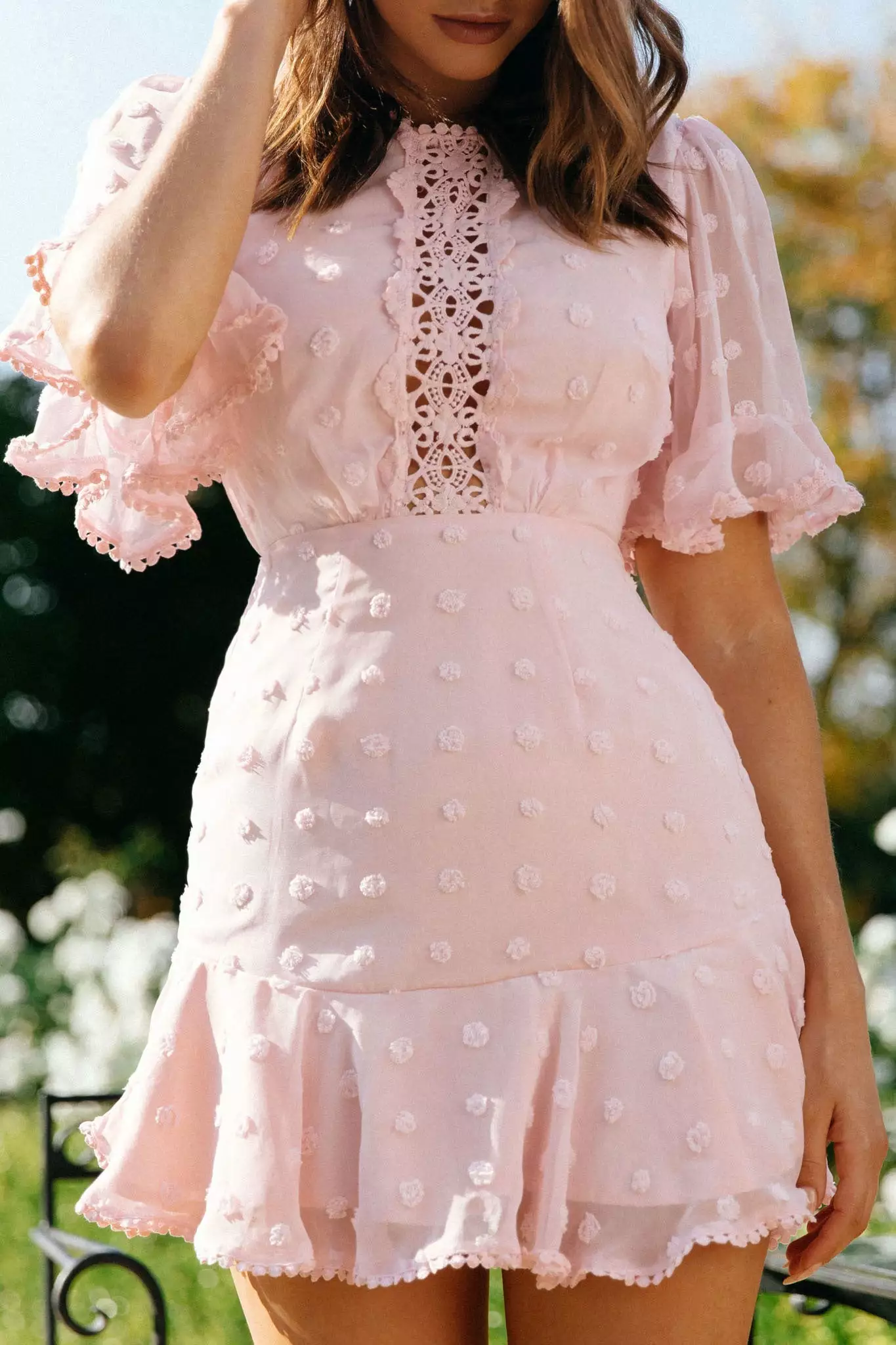 Afternoon Delight Crochet Bust Accent Open Back Dress Pink - Image 4