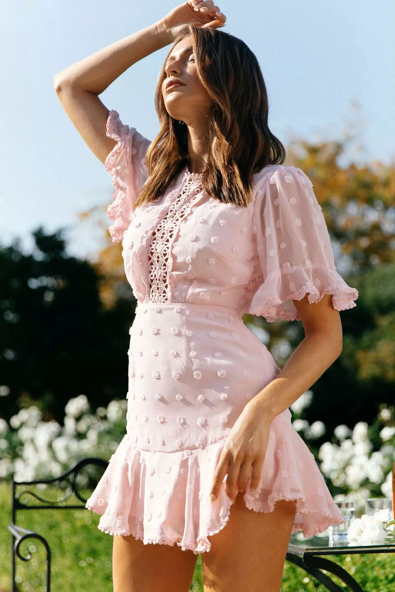 Afternoon Delight Crochet Bust Accent Open Back Dress Pink - Image 6