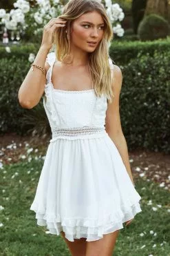 Selfie Leslie Winnie Lace Bodice Tie-Up Back Dress White
