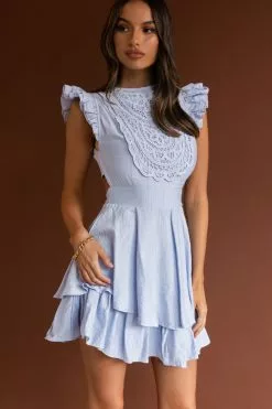 Selfie Leslie Nellie Lace Bust High Neck Dress Blue