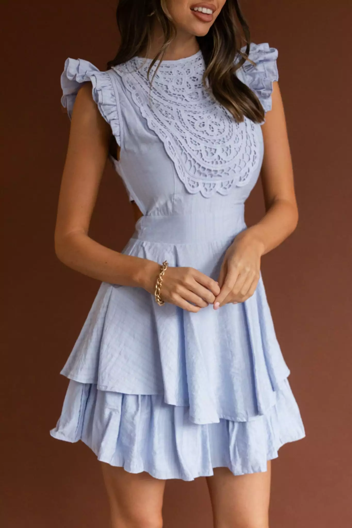 Selfie Leslie Nellie Lace Bust High Neck Dress Blue - Image 4