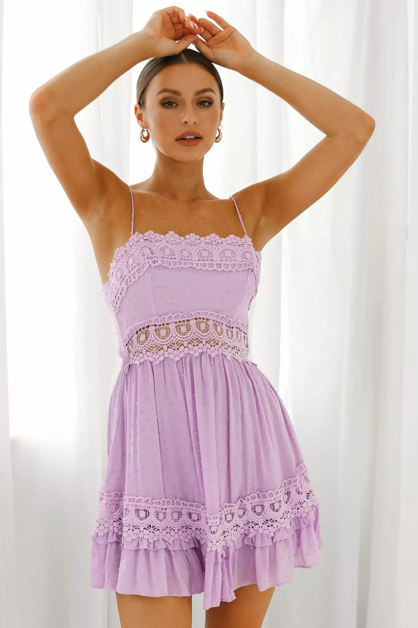 Selfie Leslie Desert Nights Crochet Lace Trim Tied Back Sun Dress Lilac - Image 7