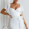 Selfie Leslie Aphrodite Molded Bust Angel Sleeve Wrap Dress Embroidered White