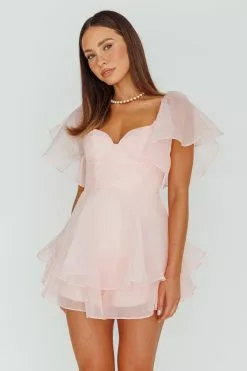 Selfie Leslie Aphrodite Angel Sleeve Layered Romper Pink