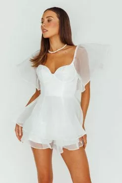 Selfie Leslie Aphrodite Angel Sleeve Layered Romper White