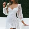 Selfie Leslie Halley Balloon Sleeve Frill Bust Flounce Hem Lace Dress White