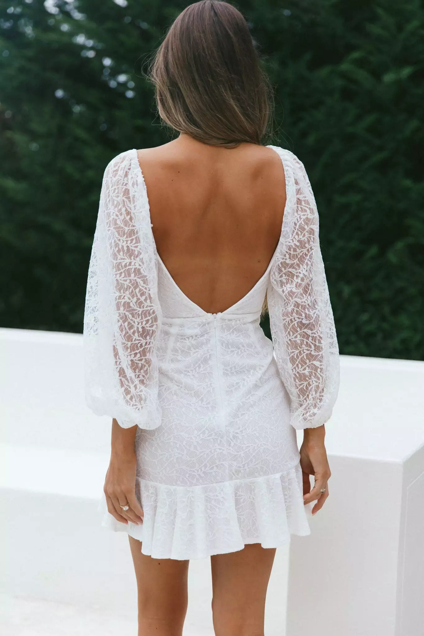 Selfie Leslie Halley Balloon Sleeve Frill Bust Flounce Hem Lace Dress White - Image 3