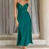 Selfie Leslie Lake Como Fitted Bodice Cami Strap Midi Dress Forest Green