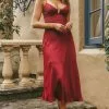 Selfie Leslie Lake Como Fitted Bodice Cami Strap Midi Dress Cherry