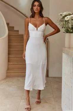 Selfie Leslie Lake Como Fitted Bodice Cami Strap Midi Dress White