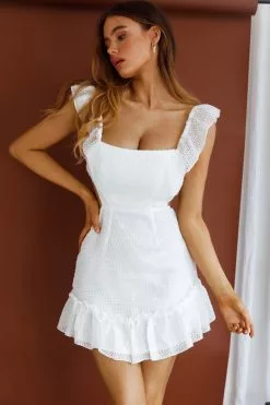 Selfie Leslie Porcia Tied Back Frill Dress Textured White