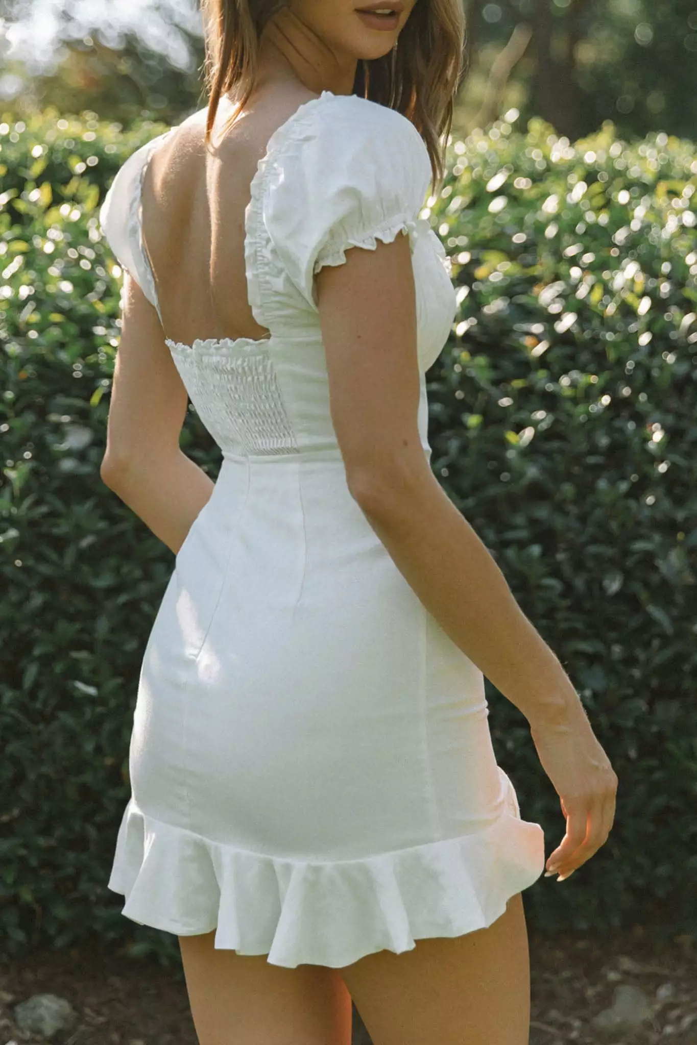 Selfie Leslie Heaven Sent Ruched Bust Puff Sleeve Dress White - Image 2