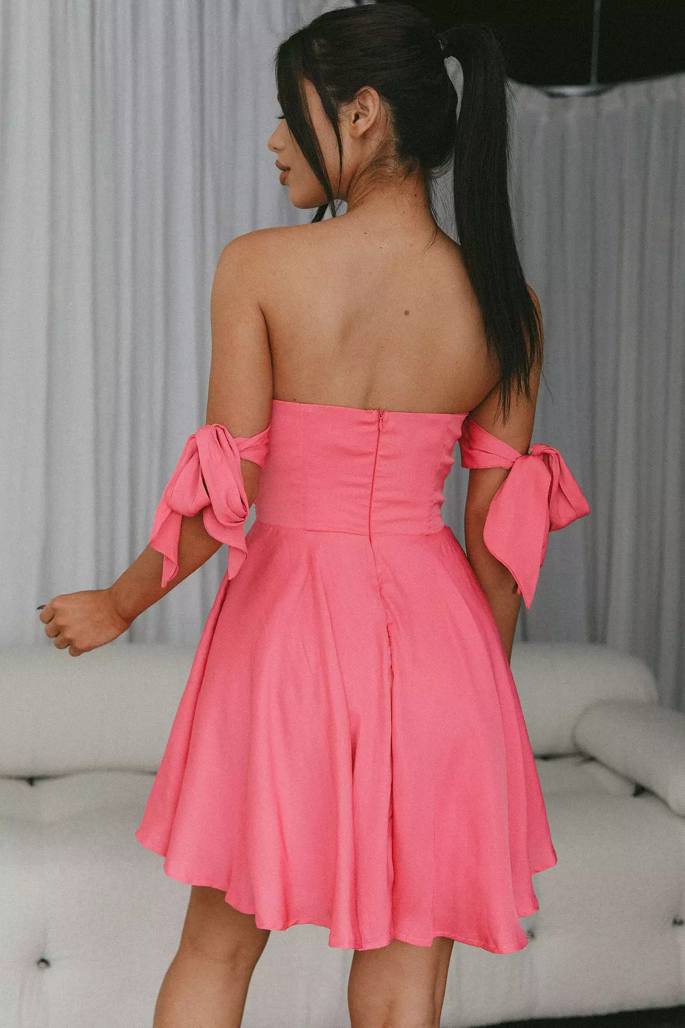 Selfie Leslie One Sweet Day Off Shoulder A-Line Dress Hot Pink - Image 2