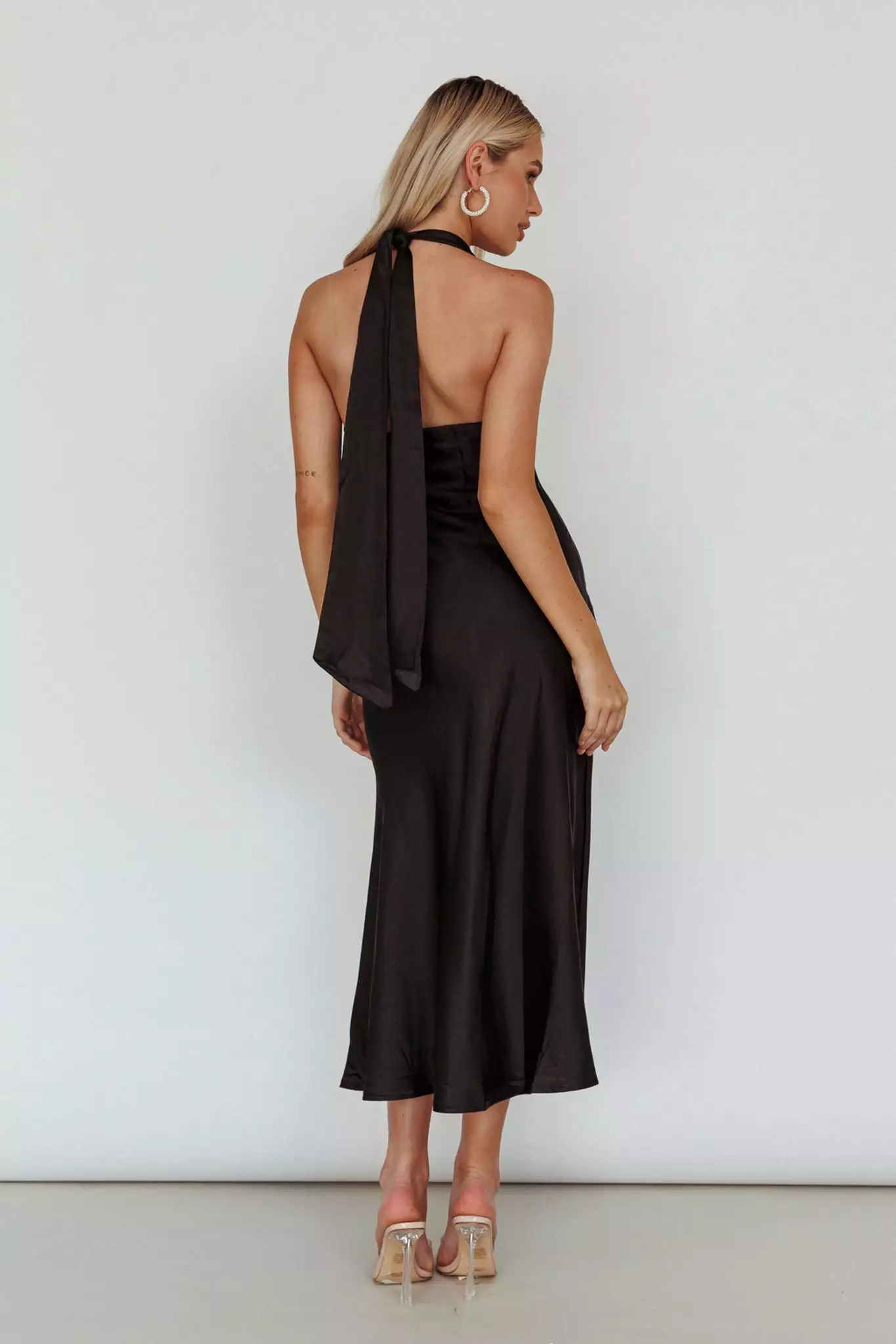 Here Comes The Sun Champagne Showers Halterneck Slip Midi Dress Black - Image 2