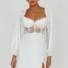 Saints + Secrets Trophy Long Sleeve Lace Bodice Midi Dress White