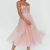 Angel Biba Smitten Lace Insert Tulle Midi Dress Blush