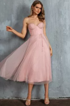 Angel Biba Smitten Sweetheart Neckline Chiffon Midi Dress Blush