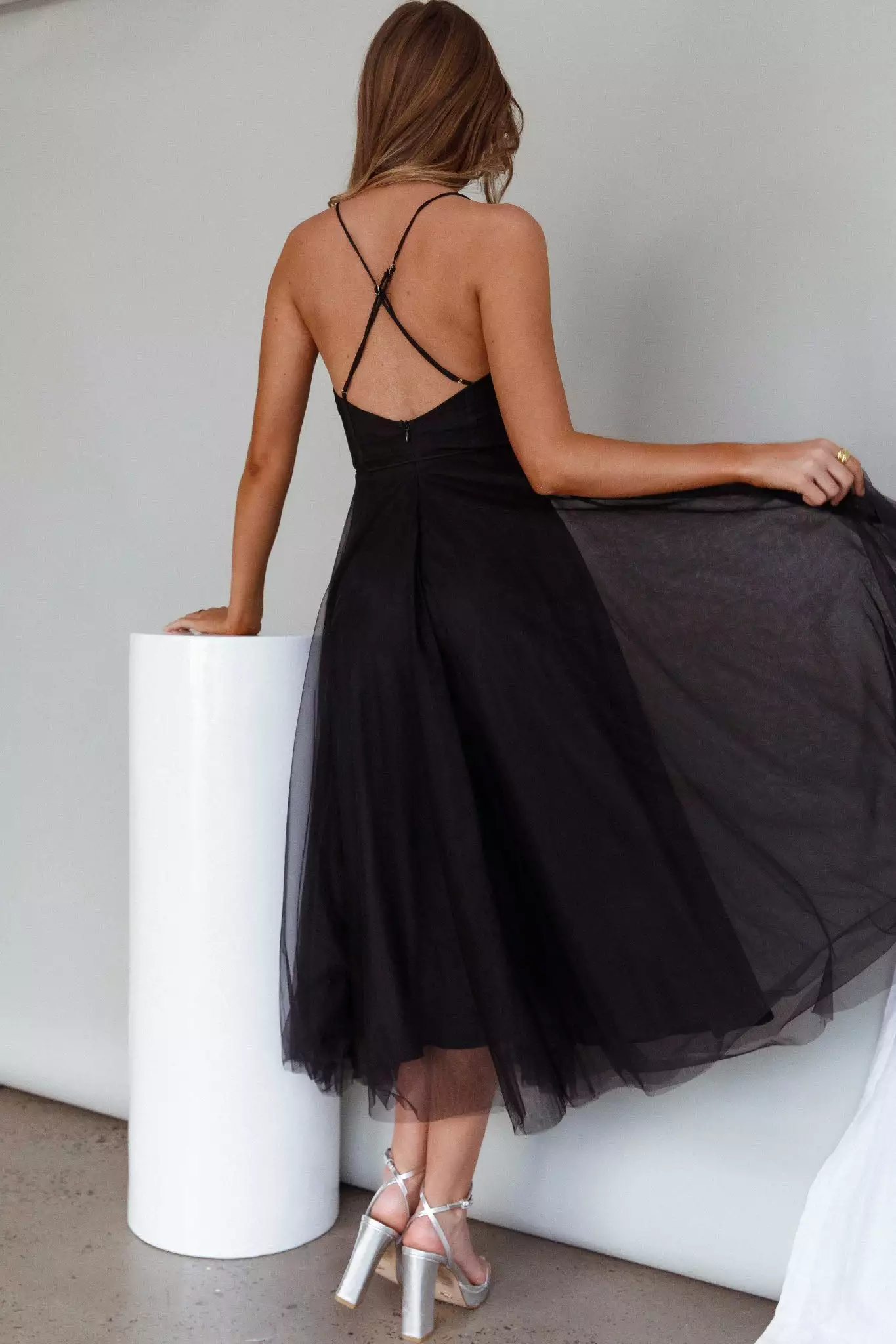 Angel Biba Smitten Sweetheart Neckline Chiffon Midi Dress Black - Image 2