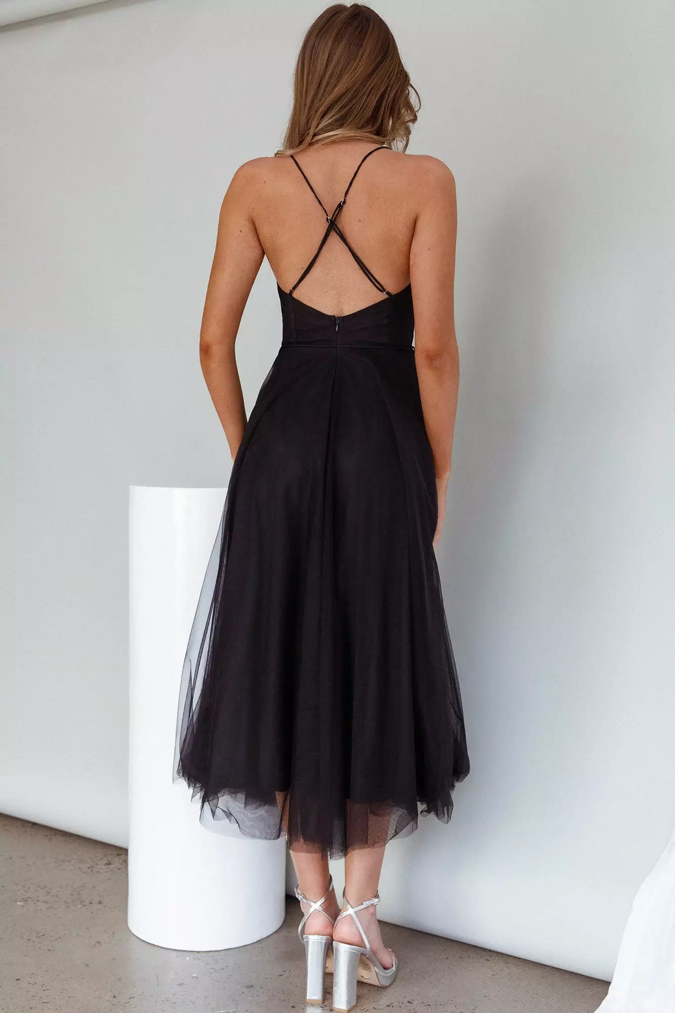 Angel Biba Smitten Sweetheart Neckline Chiffon Midi Dress Black - Image 8