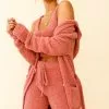 My Girl Fuzzy Knit Longline Pocket Cardigan Rose