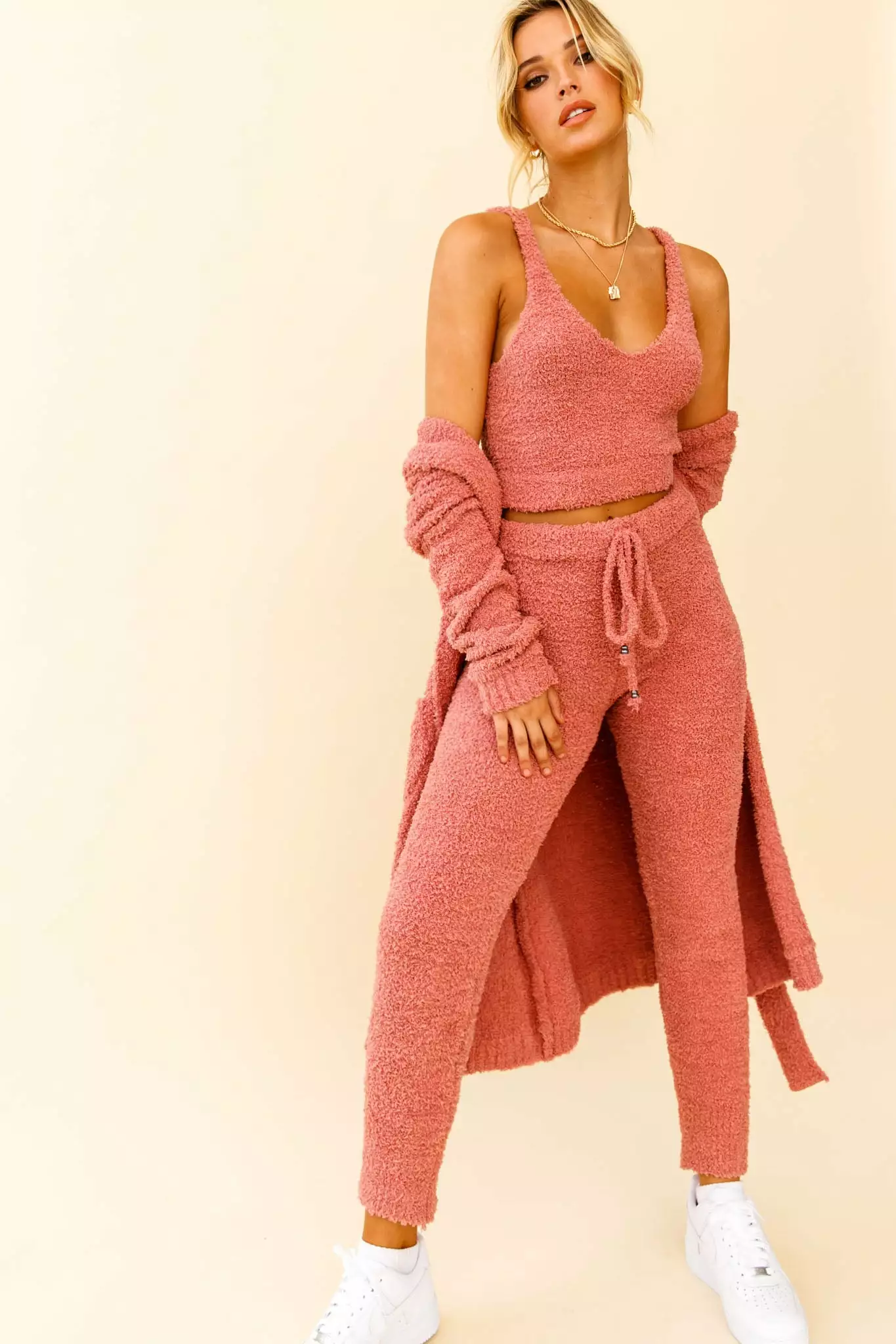 My Girl Fuzzy Knit Jogger Pants Rose - Image 5