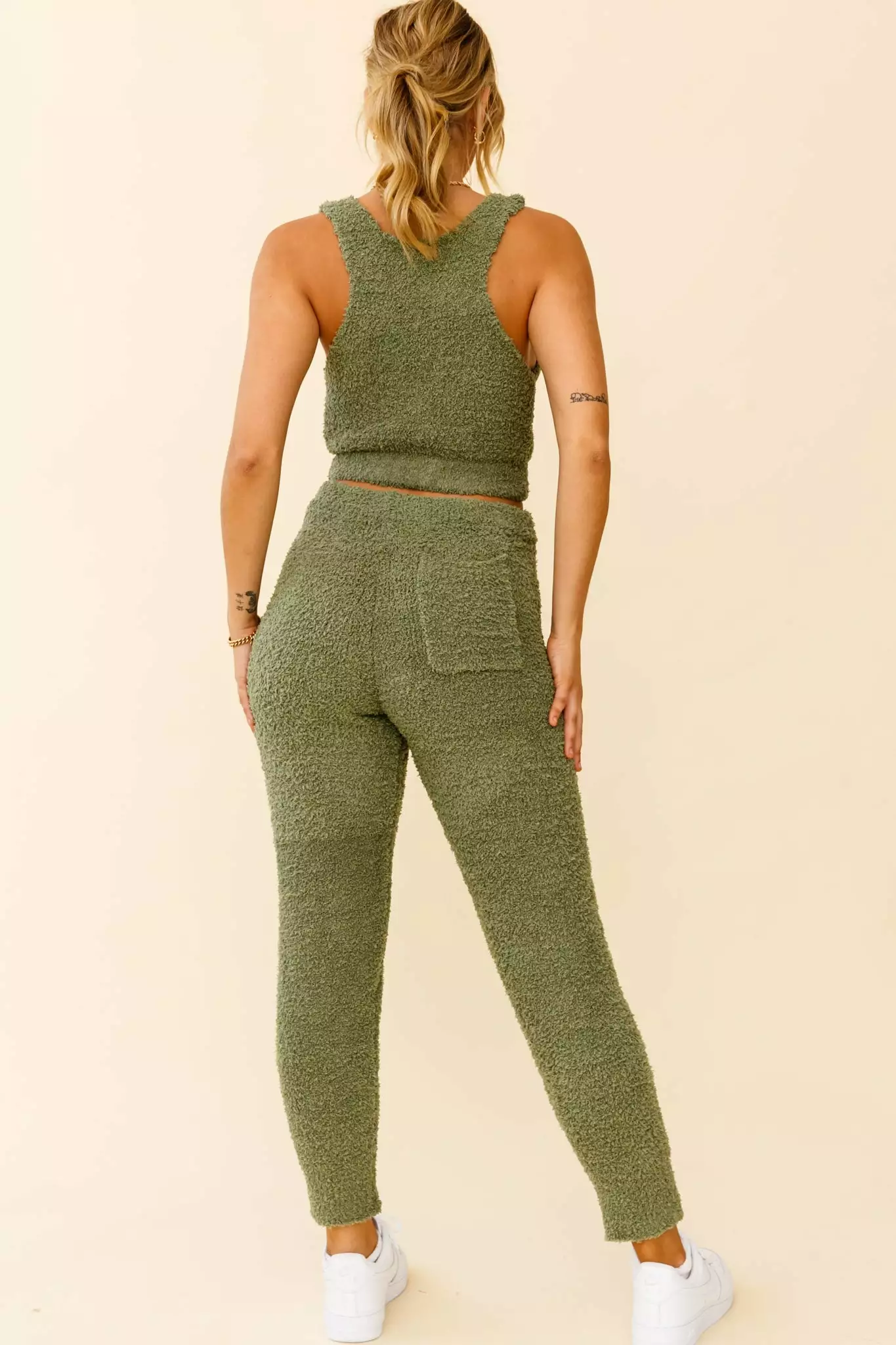 My Girl Fuzzy Knit Jogger Pants Sage - Image 2